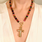 Limited Edition Multi Colored Hand-Beaded Cross Necklace