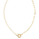Patricia Pearl and Paper Clip Chain Necklace with Charm