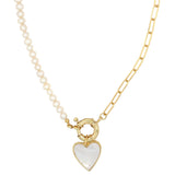 Patricia Pearl and Paper Clip Chain Necklace with Charm